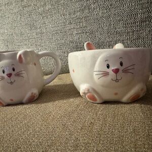 Cute Bunny Ceramic Mugs - White and Pink